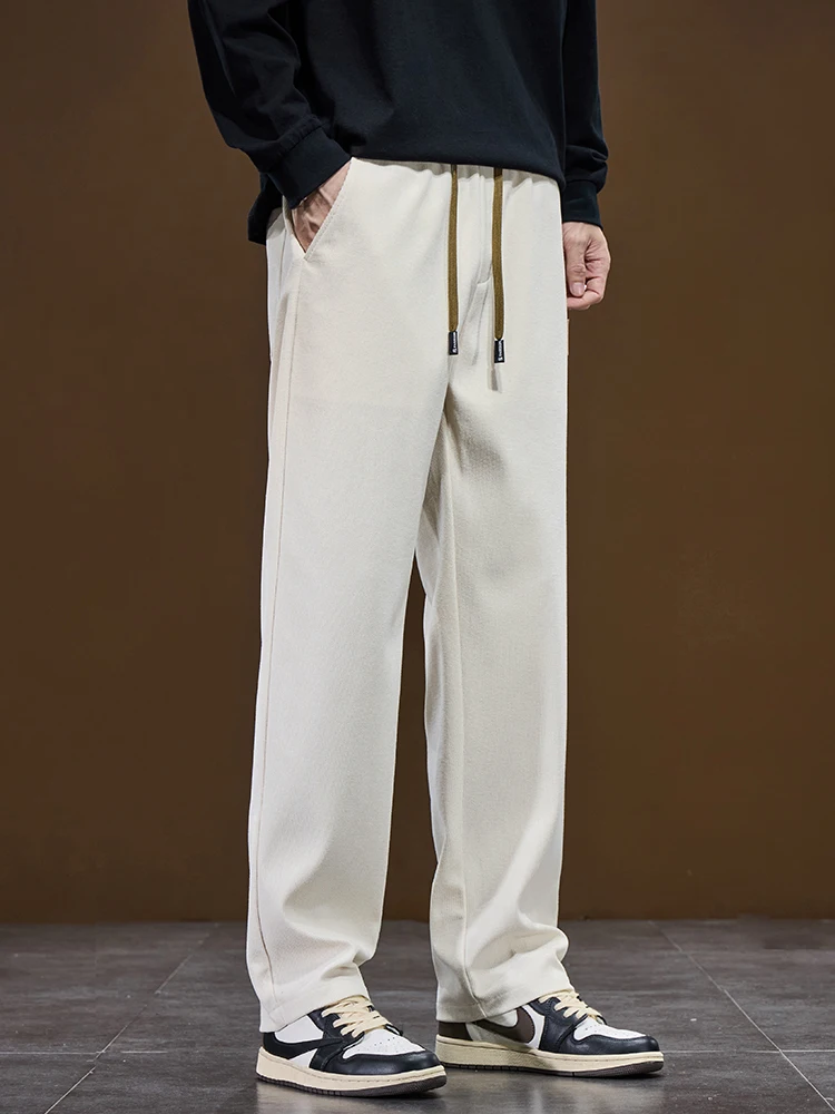 Herbst Neue männer Baggy Breite bein Hosen Cord Stoff Weiß Schwarz Mode Koreanische Lose Gerade Hosen Outdoor Jogginghose