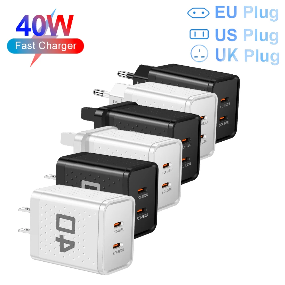 40W USB C Fast Charging Quick Charge 3.0 Type C Mobile Phone Adapter for iPhone 15 Xiaomi 13 Huawei Samsung POCO Smartphones