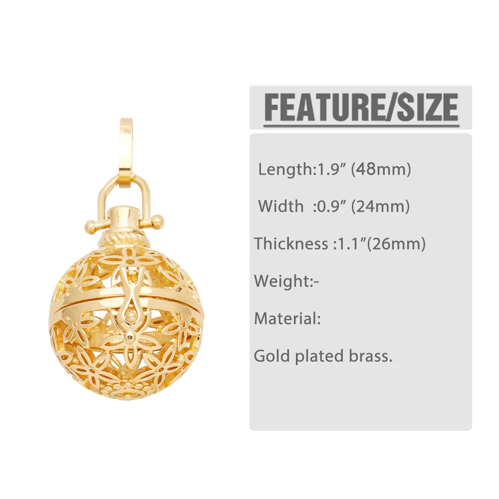 OCESRIO Big Retro Flower Harmony Ball Pendant for Necklace Copper Gold Plated vintage Jewelry Making Component Wholesale pdtb234