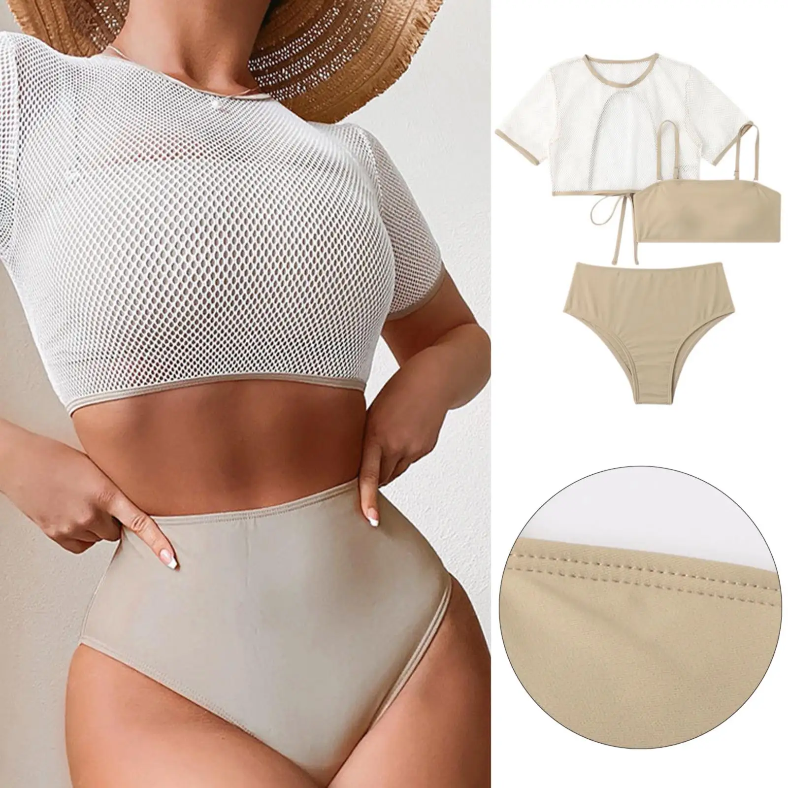 

Women's Split Swimsuit Set Solid Color High Waist Sexy Swimsuit Set Three Sets Of Knitted Swimsuit Bikini Sexy Swimsuit Inside
