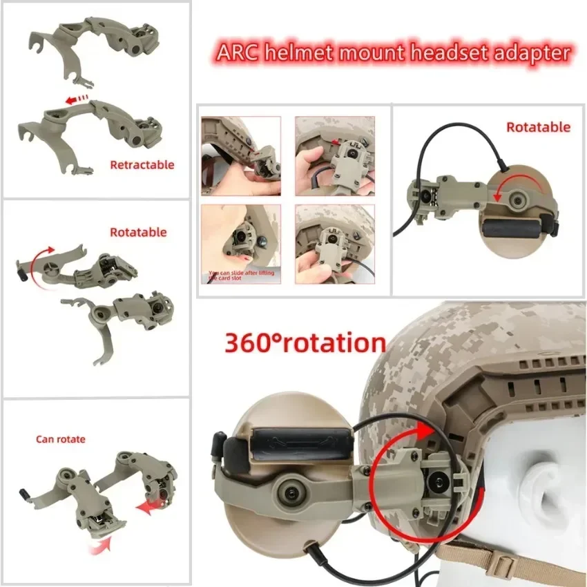 Tactical Helmet Headset Bracket Fast Track ARC OPS-CORE Helmet Adapter for COMTAC II COMTAC III Airsoft Tactical Headset