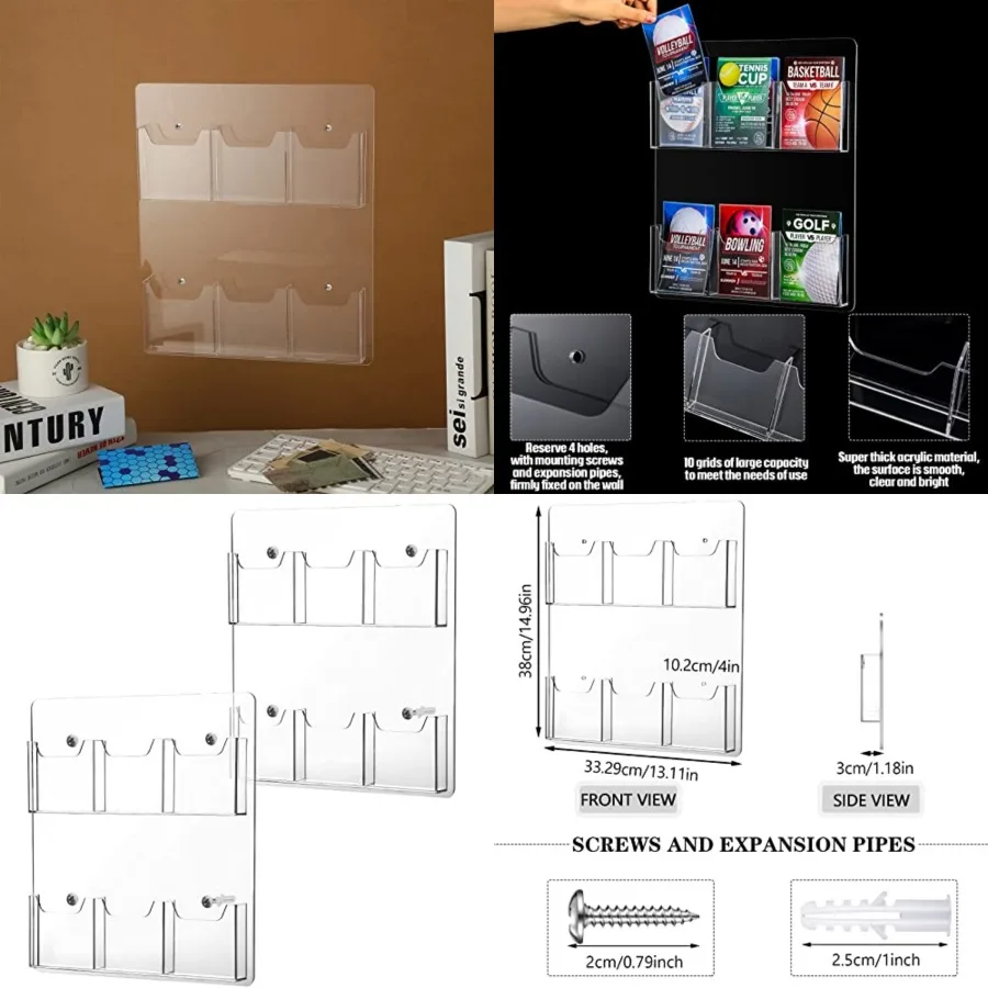 

2 Pack Acrylic Brochure Pamphlet Holder Wall Mount Clear Brochure Display Holder Plastic Trifold Flyer Rack Literature Storage