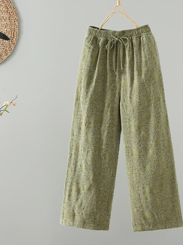 Pantaloni a gamba dritta con cintura in cotone e lino artistico retrò Pantaloni casual dimagranti a vita alta invernali da donna Capispalla larghi