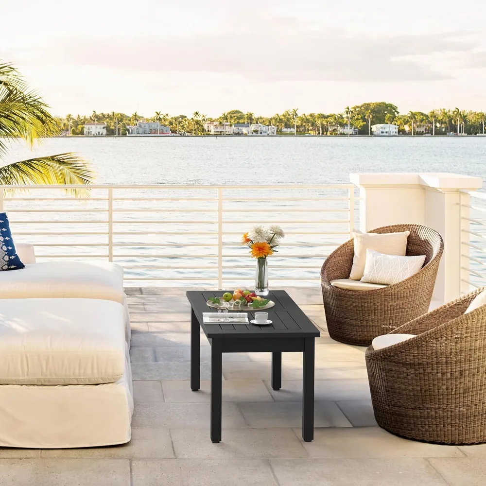 

Outdoor Coffee Table Rectangle, HDPS Patio Coffee Tables for Outside, All Weather Patio Coffee Table with Slatted Table