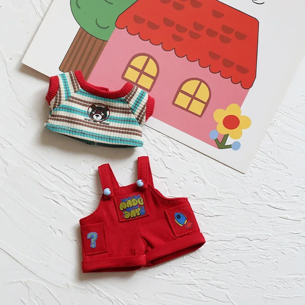 Per 15-17 cm Labubu V1 V2 V3 Vestiti per bambole Mini bella tuta rossa e T-shirt a righe Accessori per bambole