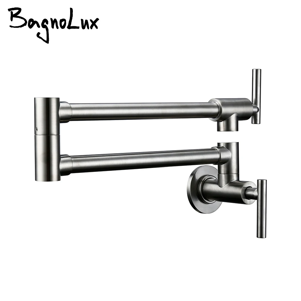 Brushed Nickel Kitchen Faucet Brass Wall Mounted Pot Filler Swivel Folding Retractable Rotary Stretch Kitchen Tap