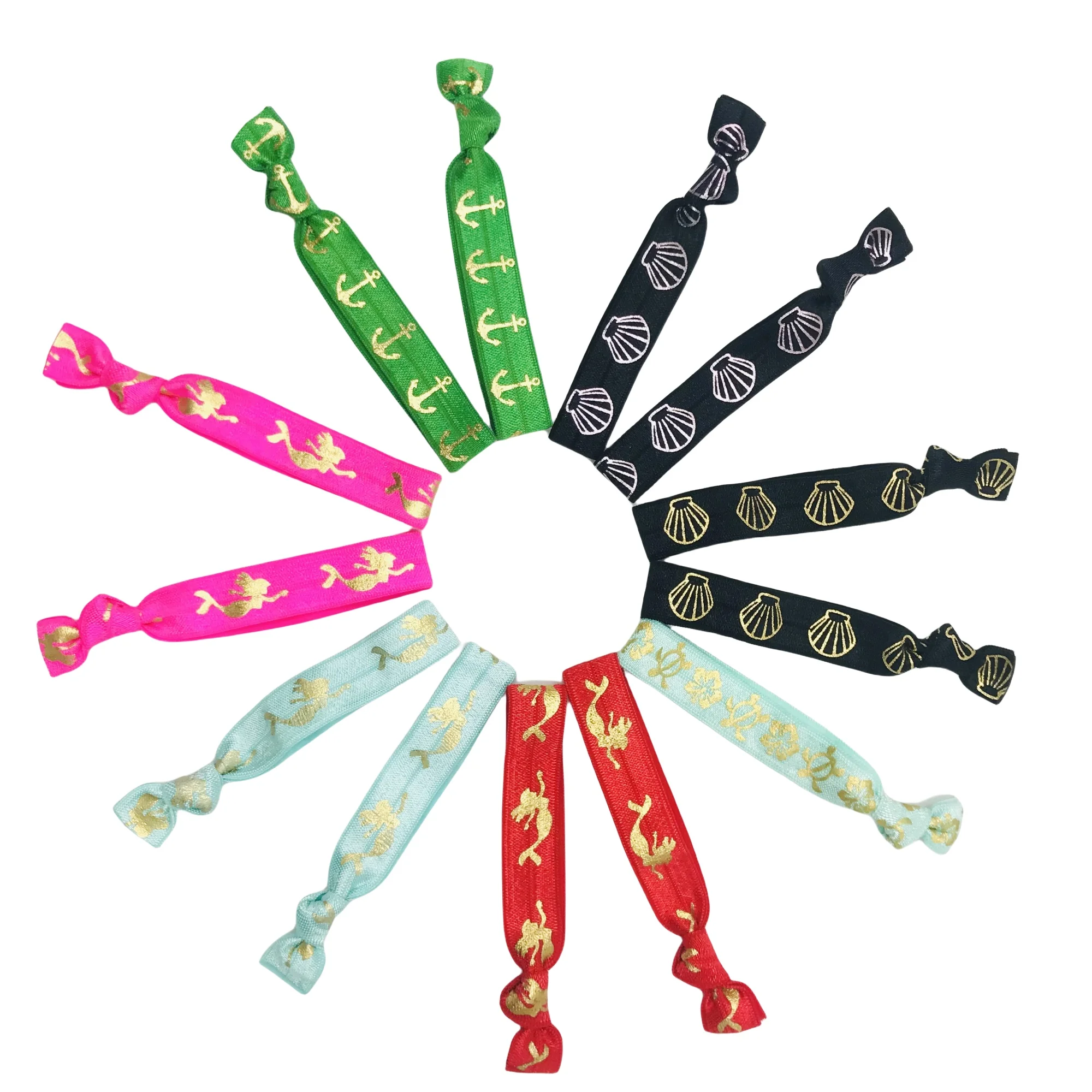 

50/200pcs Mermaid, Shell, Anchor, Printed Fold Over Elastic Hair Band For Casual Everyday Wear And Party Festival Hair Accessory