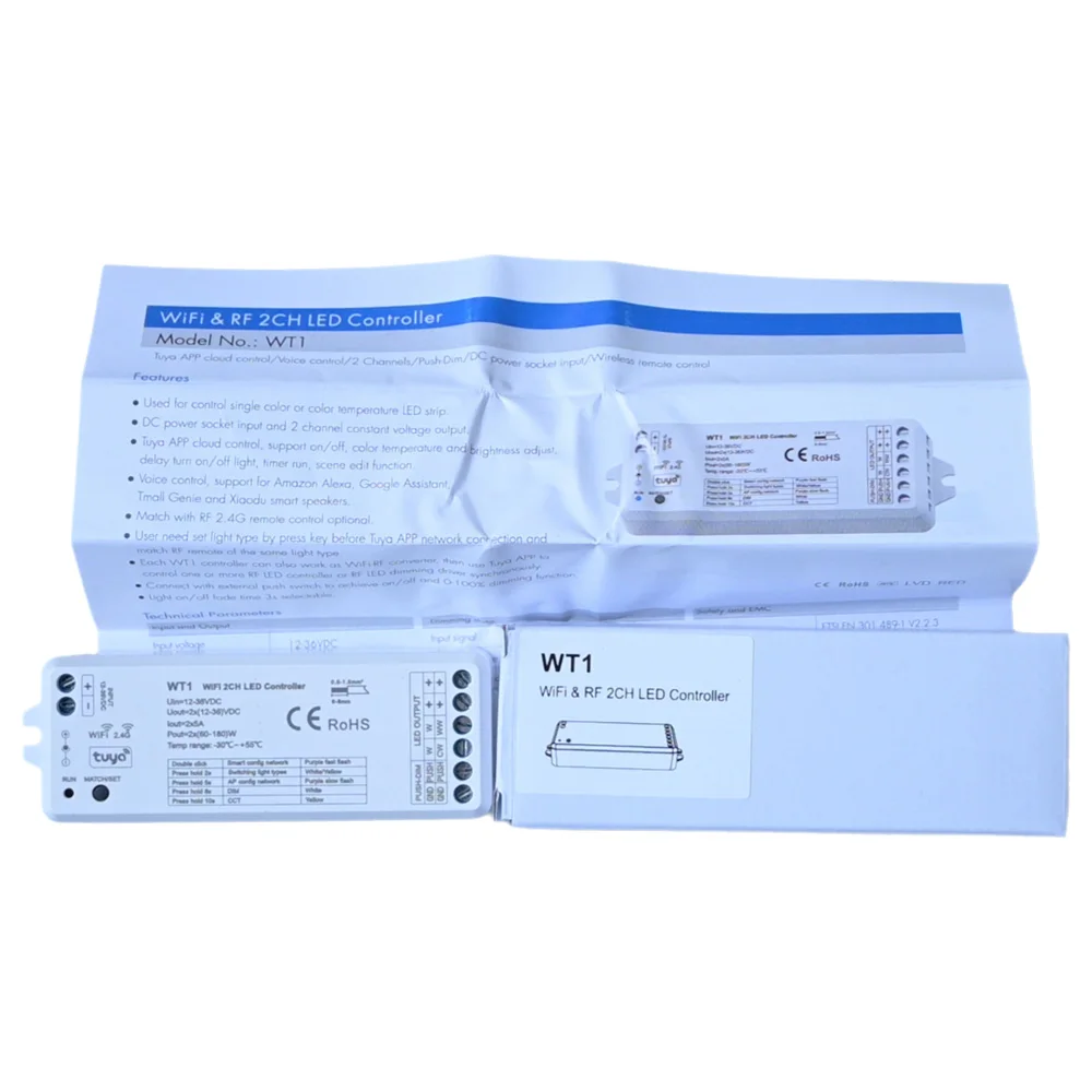 CENFAYA WIFI RF 2CH LED Controller DC 12V 24V Smart Dimmer Work With Amazon Alexa Google Assistant RF 4 ZONE 2.4G Remote Control