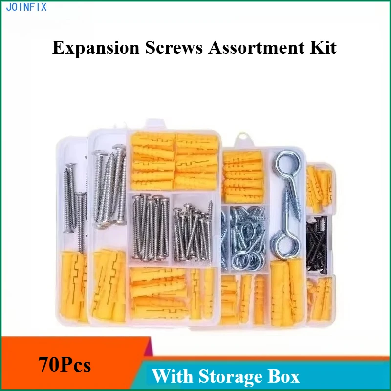 70Pcs Expansion Screws Assortment Kit with Storage Box, Wall Anchors & Self-Tapping Screws Set for Home Repair