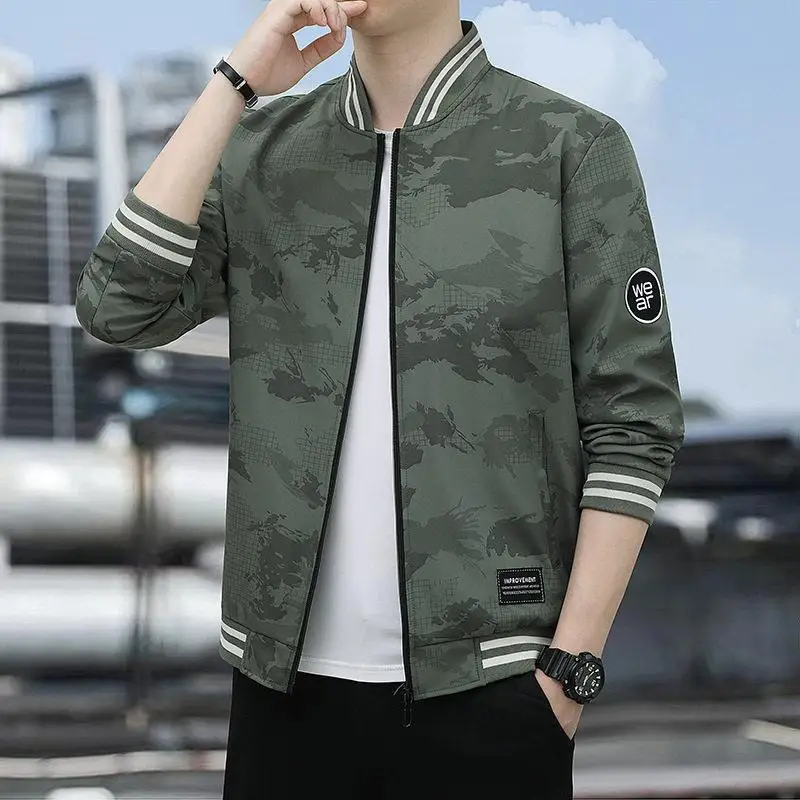 

Loose Fit Hong Kong Style Zipper Jacket Spring Autumn New Arrival Printed Stand Collar Windbreaker Casual Urban Fashion Men's...