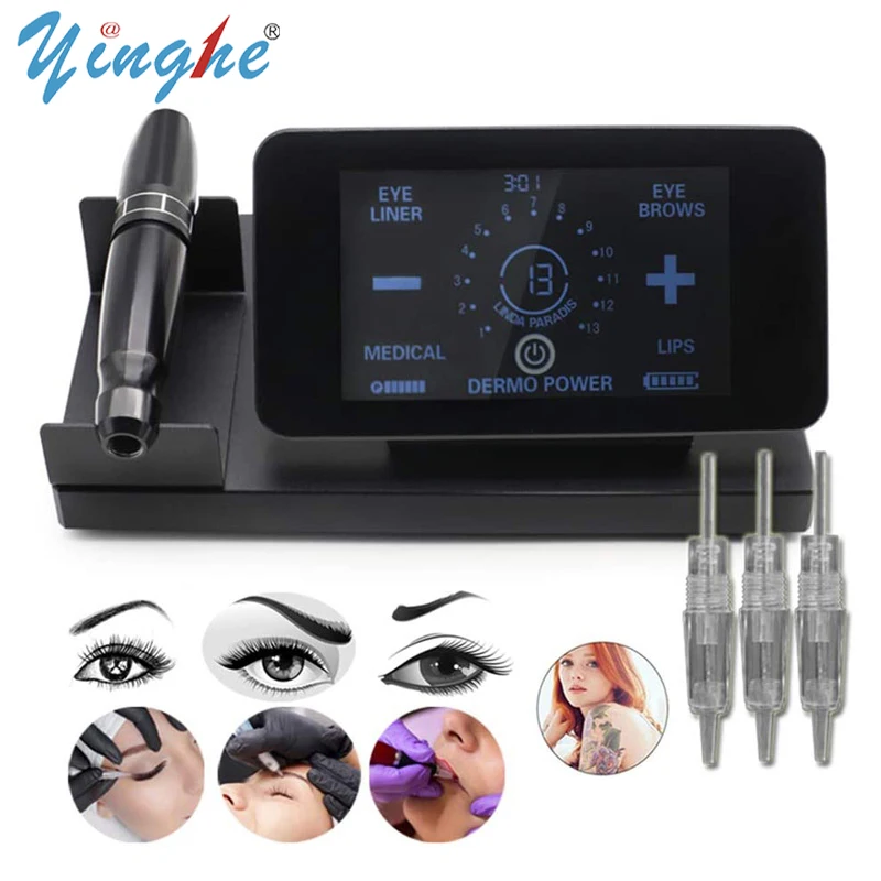 Professional Tattoo Machine Rotary Pen for Permanent Makeup Eyebrow Eyeliner Lips Microblading Kit with Tattoo Needles