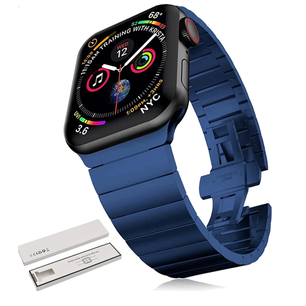 

Box+Stainless steel strap For Apple watch band 45mm/41mm 44 42 correa Luxury Link bracelet iwatch series 5 4 7 6 band 40mm 38mm
