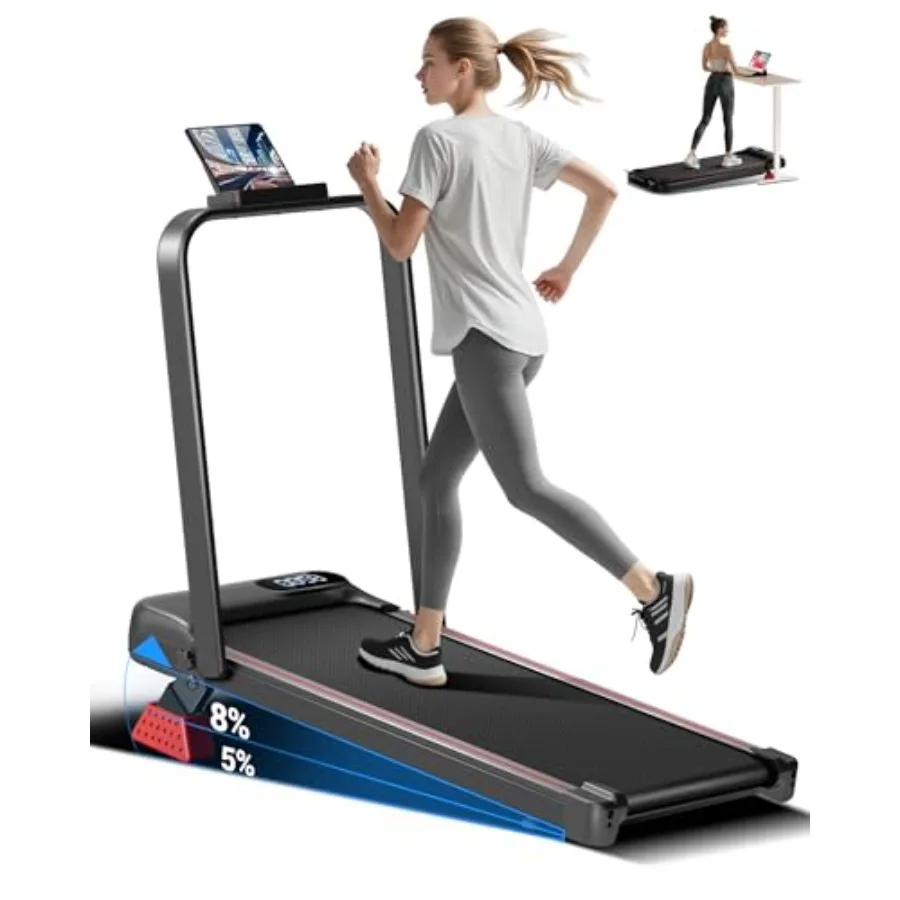 Compact and Quiet Walking Pad Treadmill with Handle Bar for Home Office Use Portable UnderDesk Exercise Machine with 8 Incline