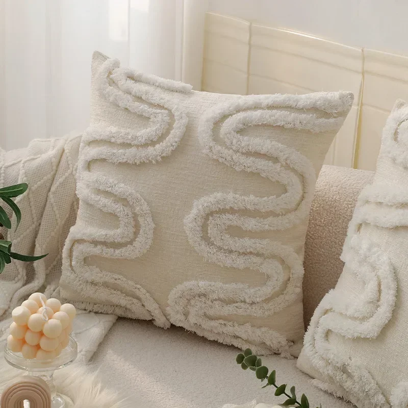 Chenille Cotton Canvas Geometric Tufted Pillow Cover Decorative Plush Embroidered Couch Cushion Cover Decorative Pillow for Sofa