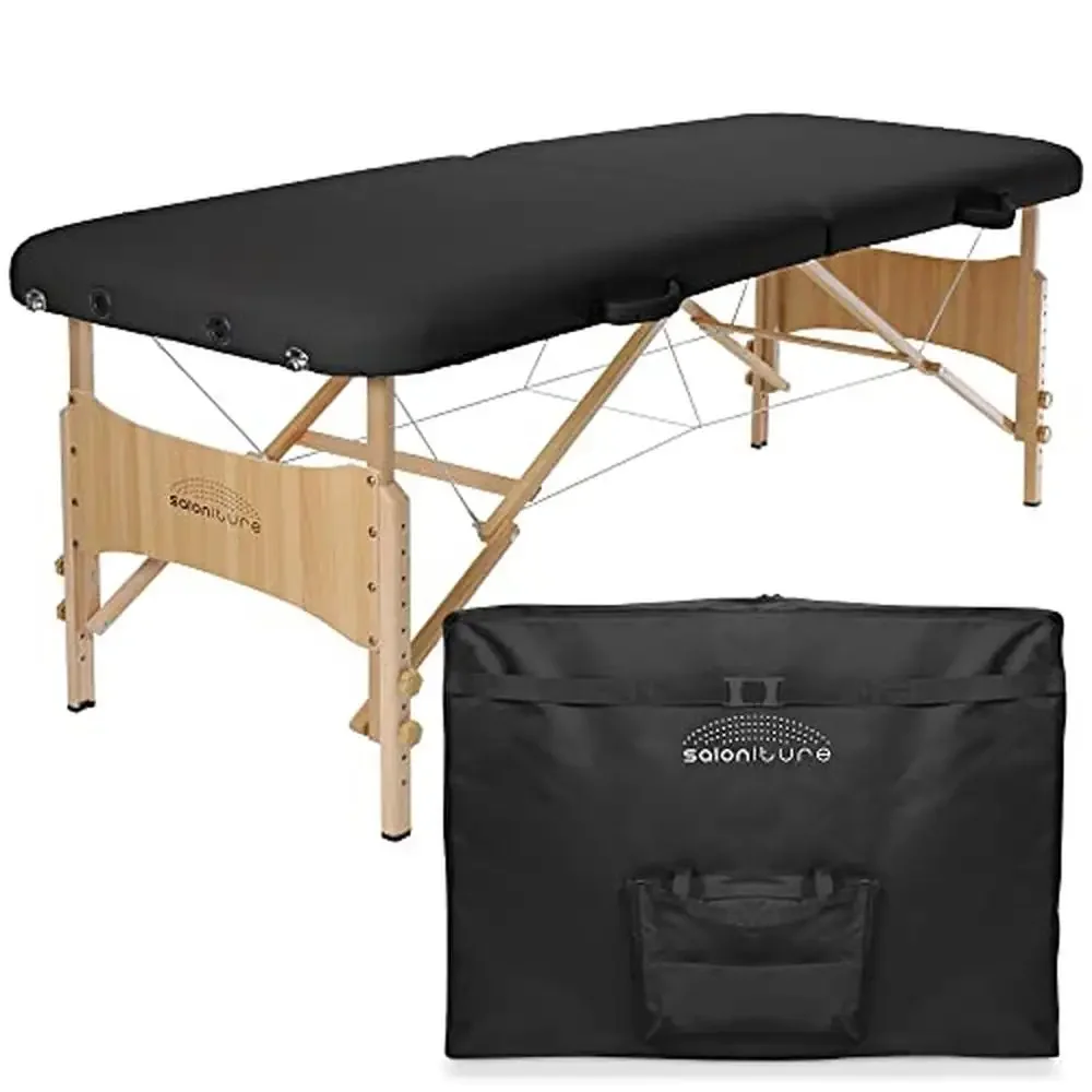 Folding Massage Table Premium Comfort Strong Support Portable Lightweight Compact Design Easy Setup Oil Water-Proof Black PU