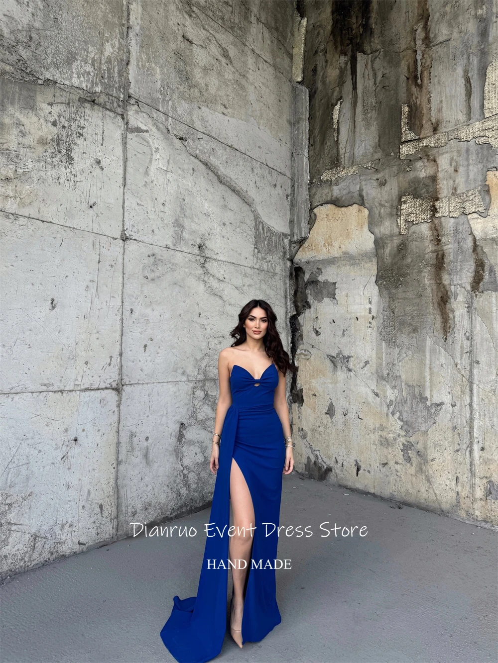 디안루오 로얄 블루 스위트하트 이브닝 드레스 우아한 새틴 로브 드 소와레 사이드 슬릿 레이스업 백 드레스 2025 여성 맞춤 제작