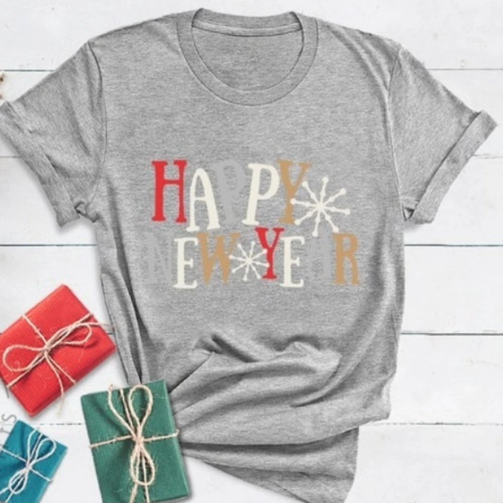 Camicia di felice anno nuovo T-shirt natalizia Felice anno nuovo 2026 Regalo da donna Top in cotone confortevole di alta qualità