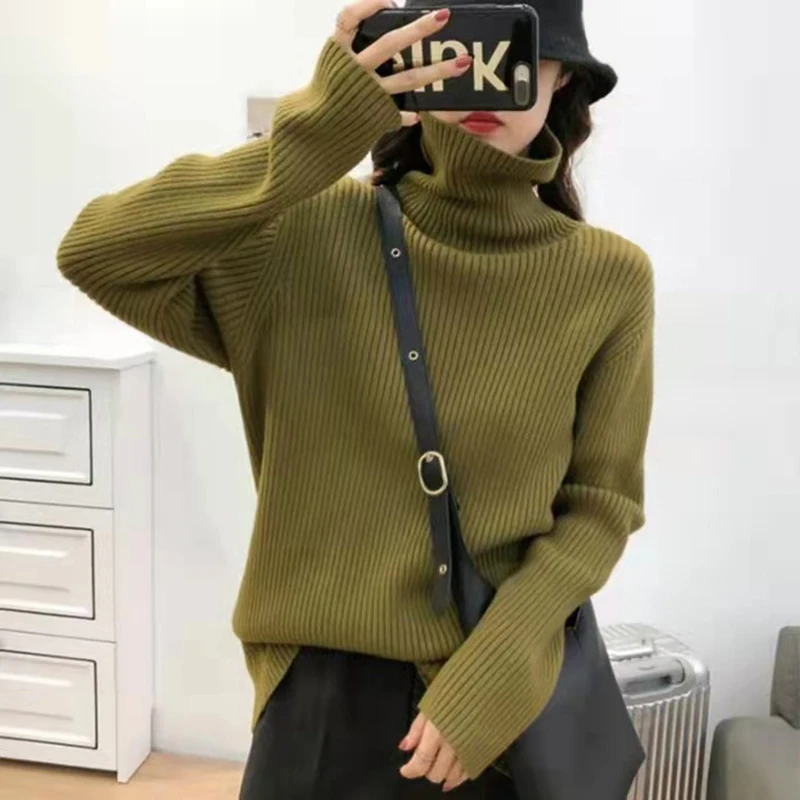 Sweater Turtleneck nyaman wanita, pakaian rajut, Jumper hangat lembut, Pullover rajut Ribbed, koleksi Sweater Turtleneck nyaman, musim gugur untuk wanita