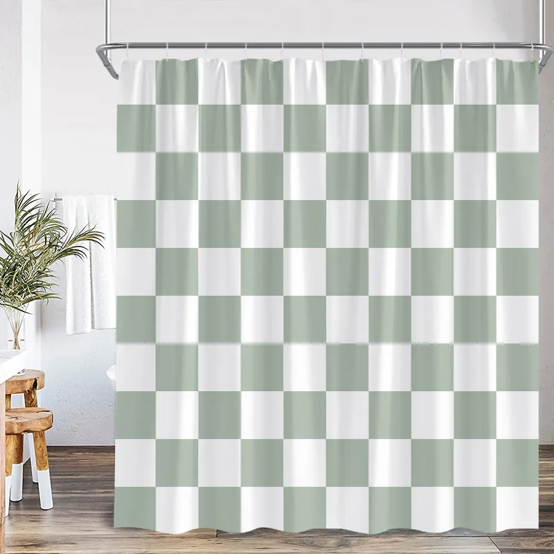 Black and White Check Shower Curtain Fashion Geometric Nordic Minimalist Modern Fabric Bathroom Bath Curtains Decor with Hooks