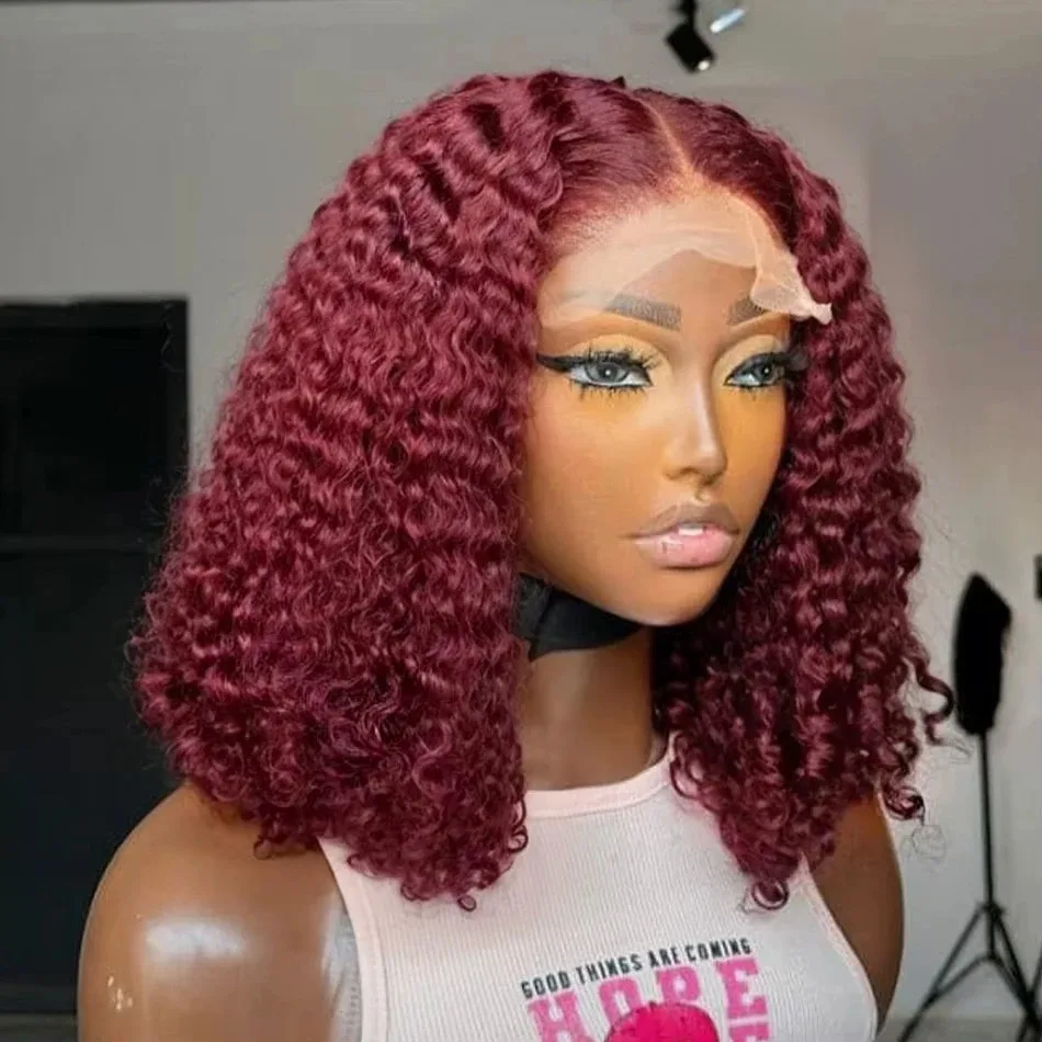 Lockige tiefe 13x4 Lace Front Perücke Wasserwelle 99J Burgund Remy Lace Front Perücken 100 % Echthaar brasilianische HD Lace Front Bob Perücken