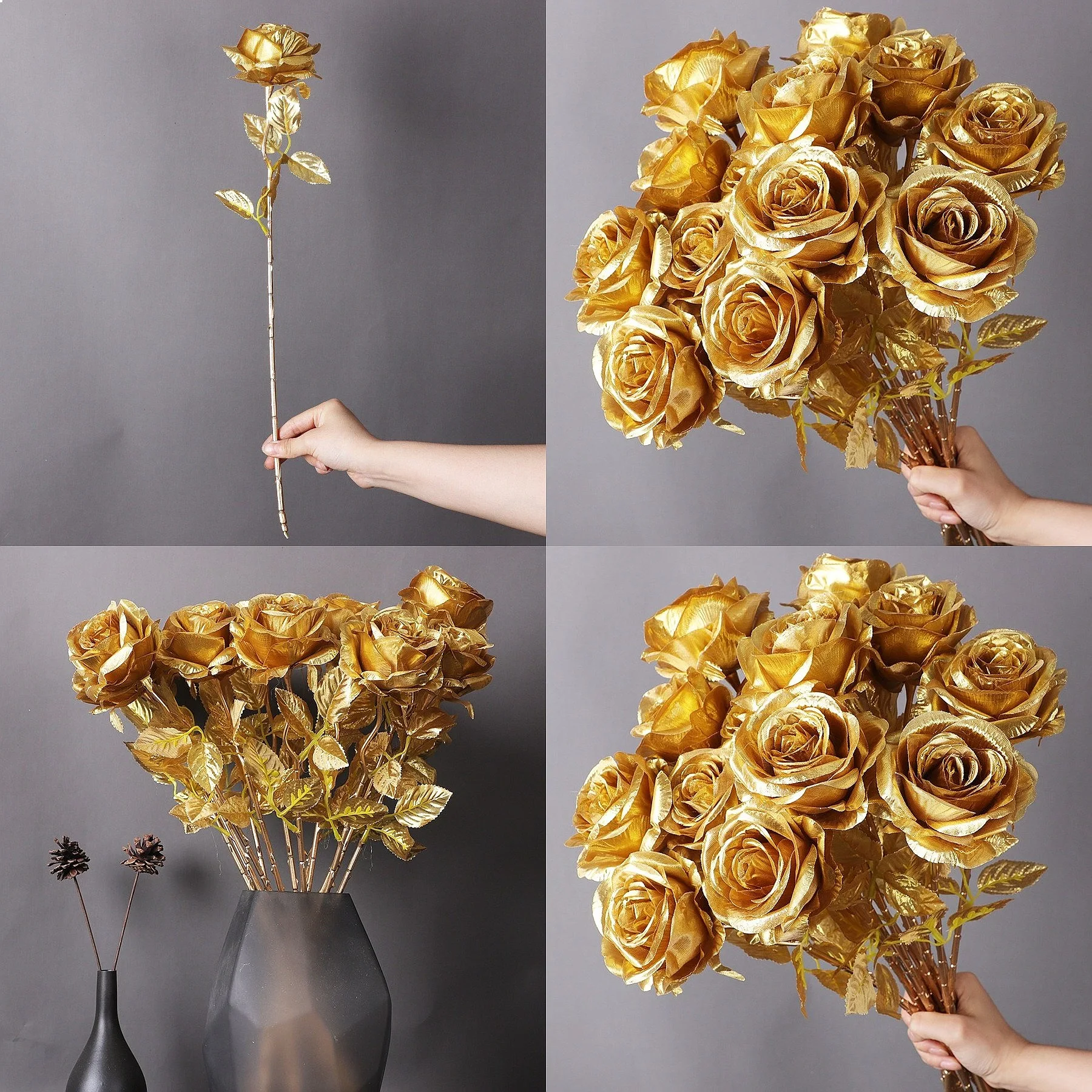 10pc Silk Golden Rose Artificial Flowers for Home Decoration Wedding Bouquet