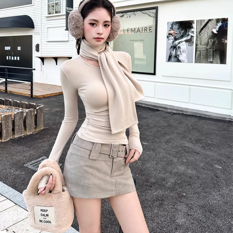 

Женская мини-юбка с пряжкой из искусственной замши и трусами