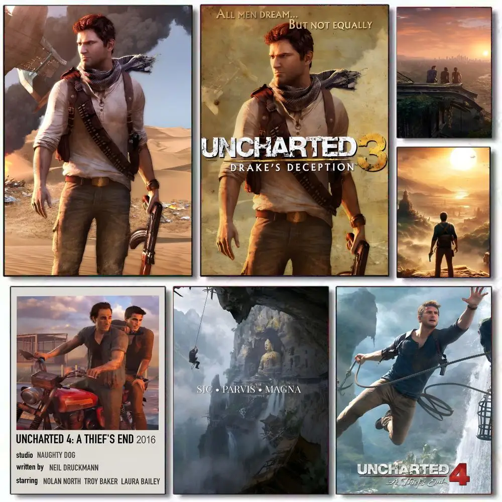 Adventure Video Game U-Uncharted Poster Gift with prints Home bedroom living room decoration promotion and display