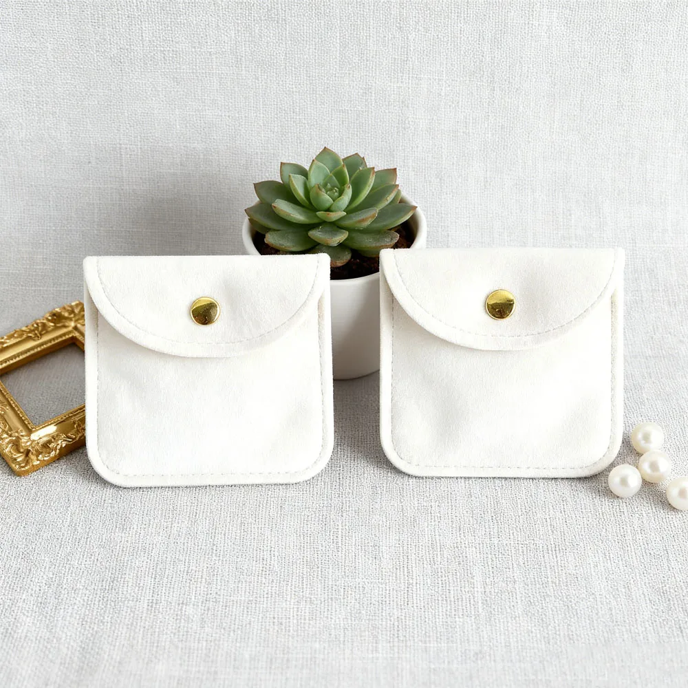 

10 шт., сумка-защелка для ювелирных изделий цвета слоновой кости, бархатная замшевая фланелевая пуговица, конверт, сумка, кольцо, серьги, ожерелье, кулон, браслет, персонализированный мешок