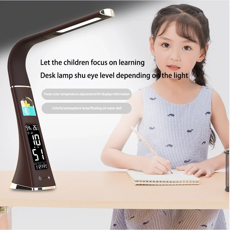 Imagem -06 - Usb Recarregável Led Desk Lamp com Calendário Alarme de Temperatura Relógio Touch Dimming Eye Protection Table Lamp Reading Lights