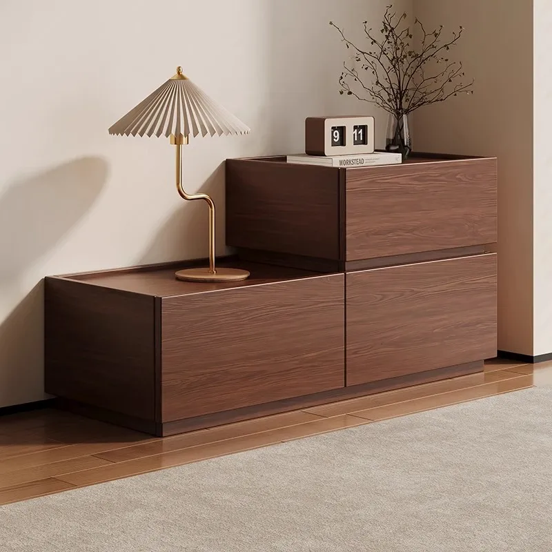 Solid wood bedside table Living room storage against the wall Deep walnut Rubik's cube drawer Locker Oak three four six chest ca