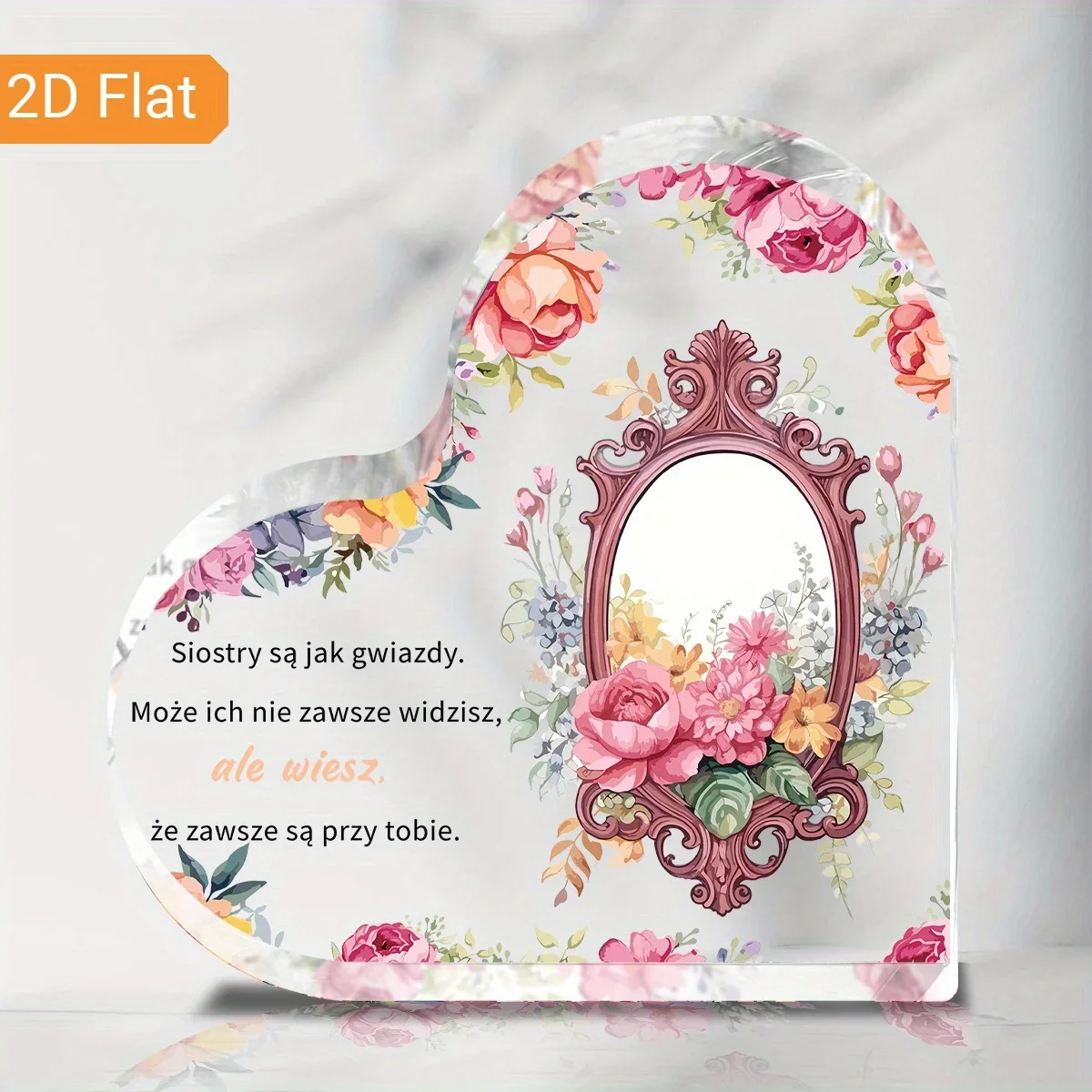 2D， Heart shaped acrylic flower pattern sculpture desktop decoration - expressing love and gratitude, an ideal gift for friends
