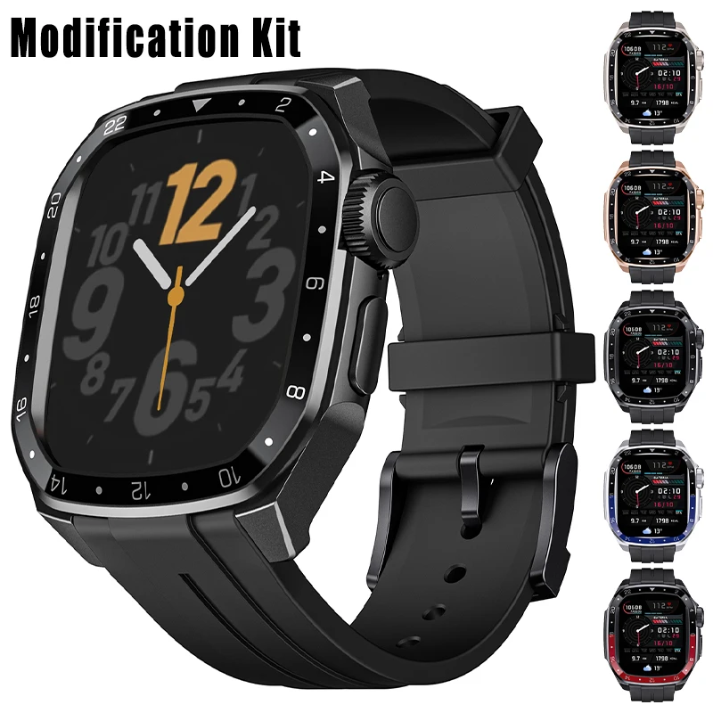 

Встроенный комплект модификации для Apple Watch Band Series 11 10 46 мм 45 мм 44 мм Металлический корпус Силиконовый ремешок для Iwatch 9 8 7 6 SE 5 4