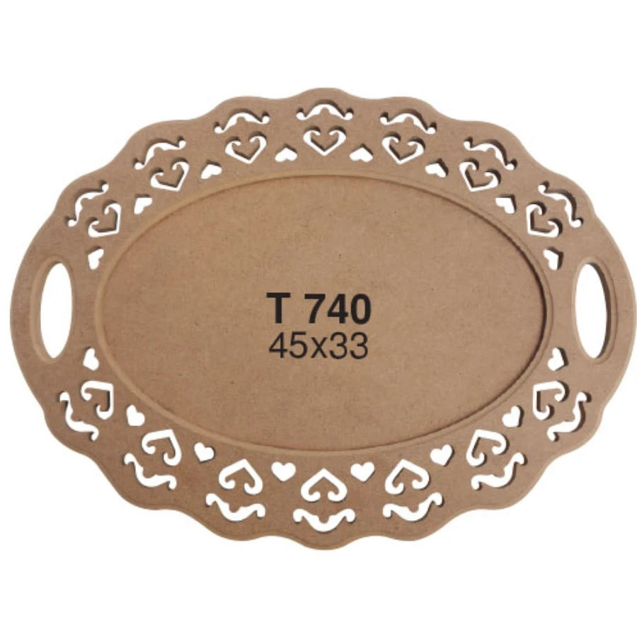 T740 Heart Embroidered CNC Tray, Unpainted Mdf Raw Wood Tray