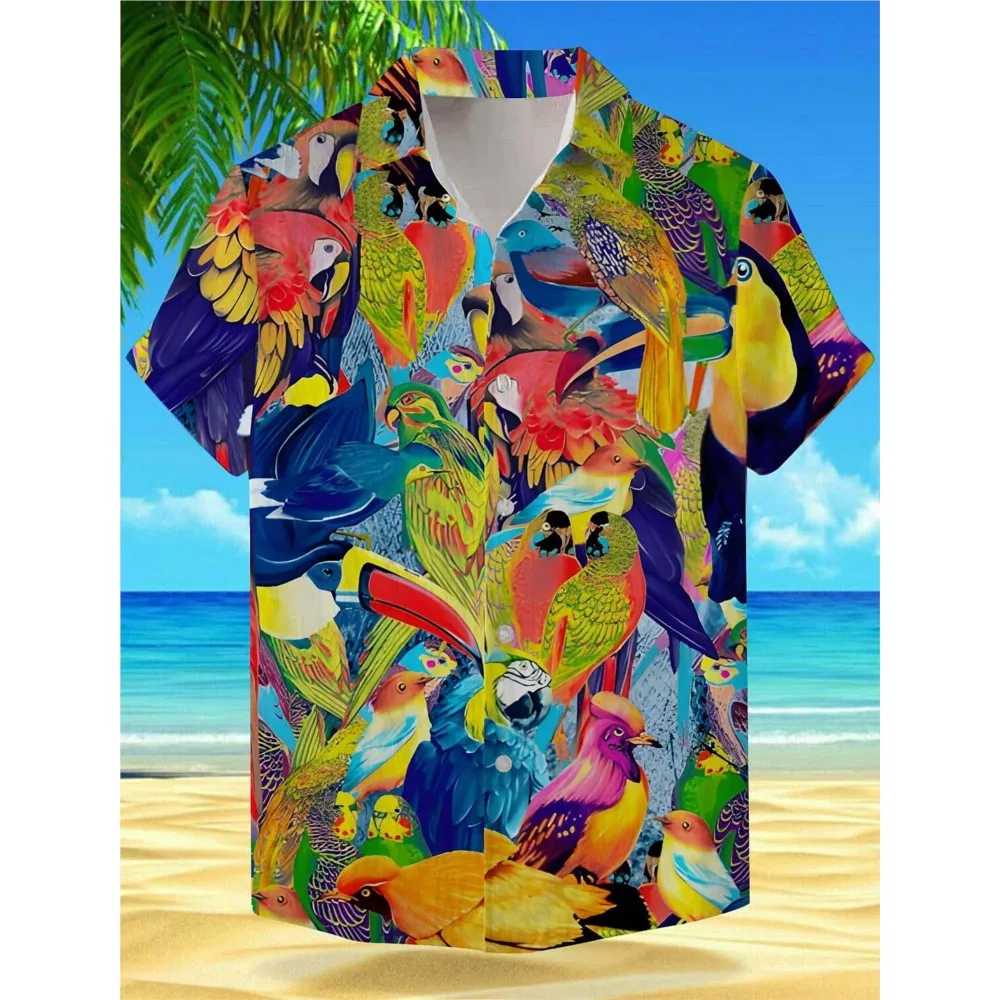 

Animal Bird Plants Vacation Hawaiian Men's Shirt Outdoor Hawaiian Holiday Summer Turndown Short Sleeve Yellow Blue Brown Shirt