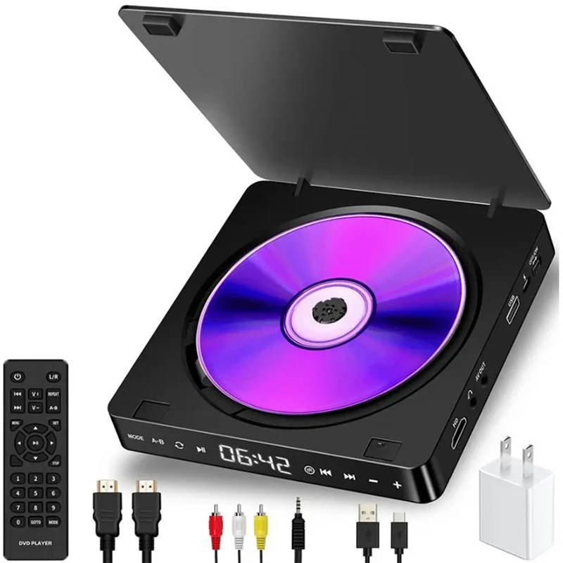 【HOT】Mini CD Player Home DVD/VCD Hd Video Dvd Player Hifi Stereo Speakers 1080P Portable DVD Player For TV(US Plug)