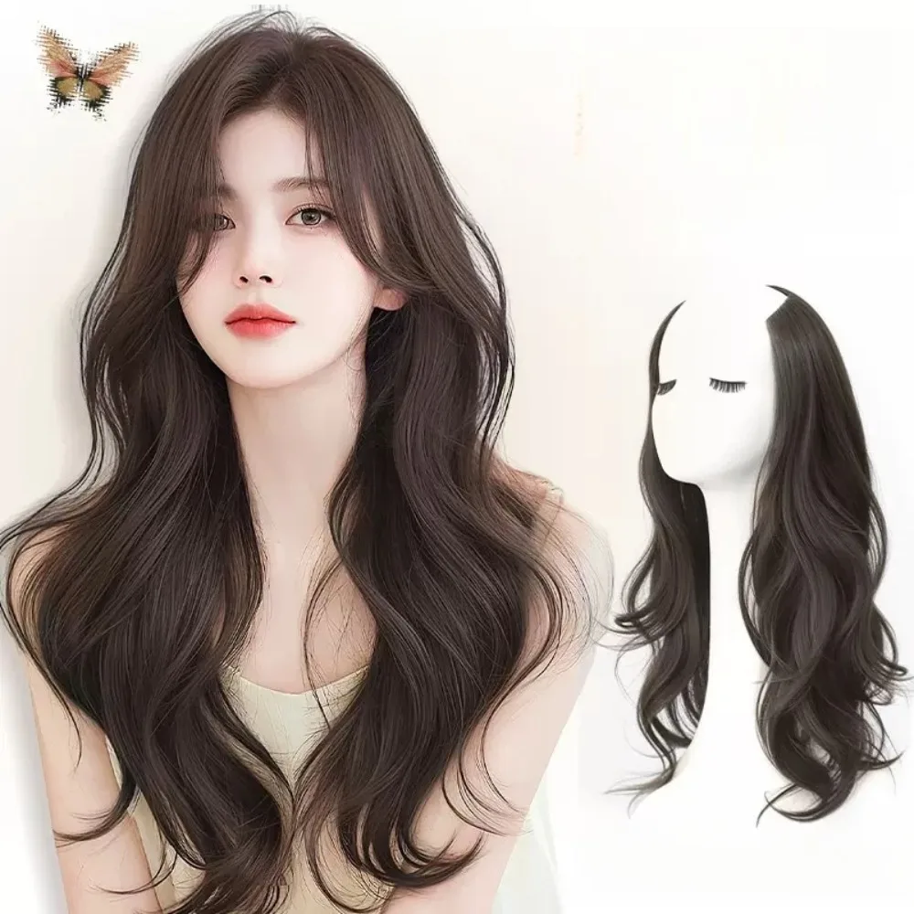Synthetic Women Long Curly Invisible Seamless V-shaped Wig Simulated Increase Volume Fluffy High-level One-piece Hair Extension