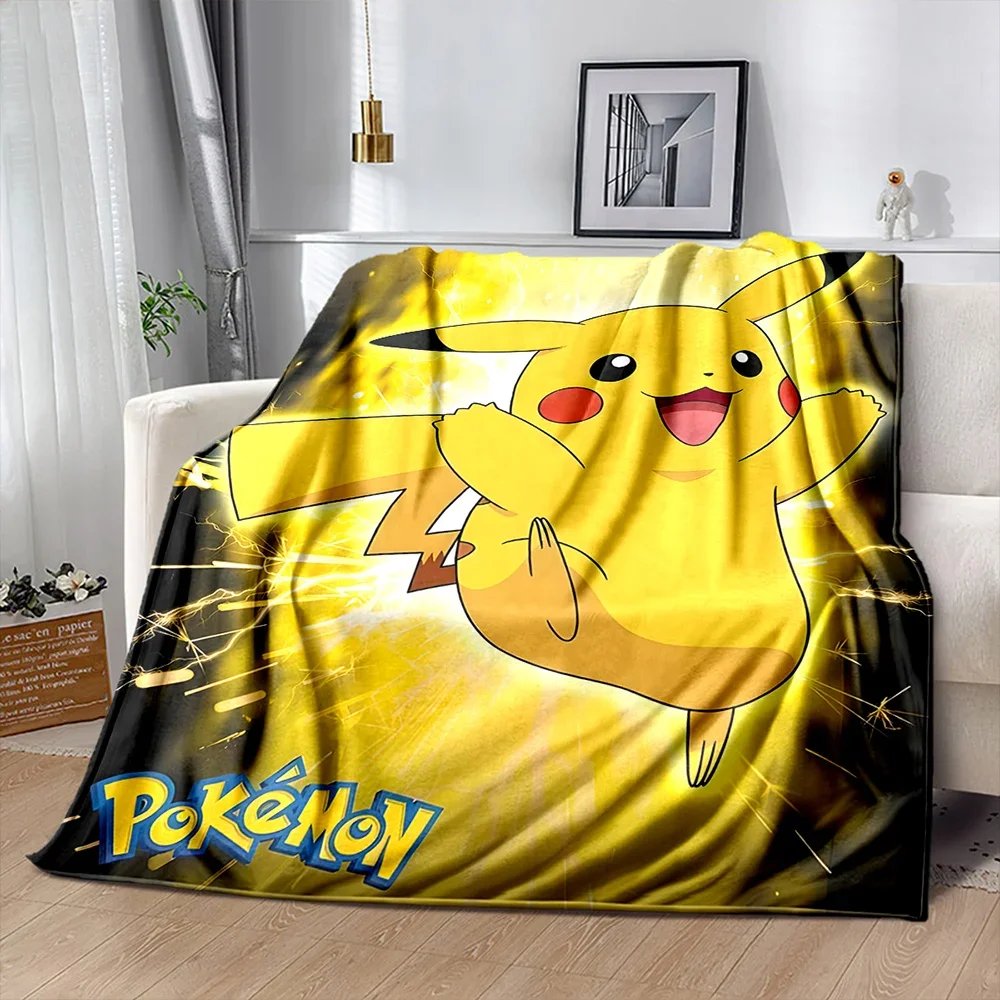 Anime giapponese Pokemen-Pikachu flanella soffice coperta da campeggio per bambini divano coperta da tiro regalo di moda moderna Miniso