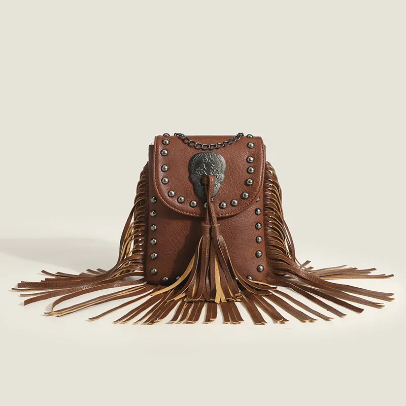 

Bohemian Skull Rivet Chain Fringe Tassel Fashion Vintage Women Girl Punk Bags Women's Handbags Purses Small Women Shoulder Bags