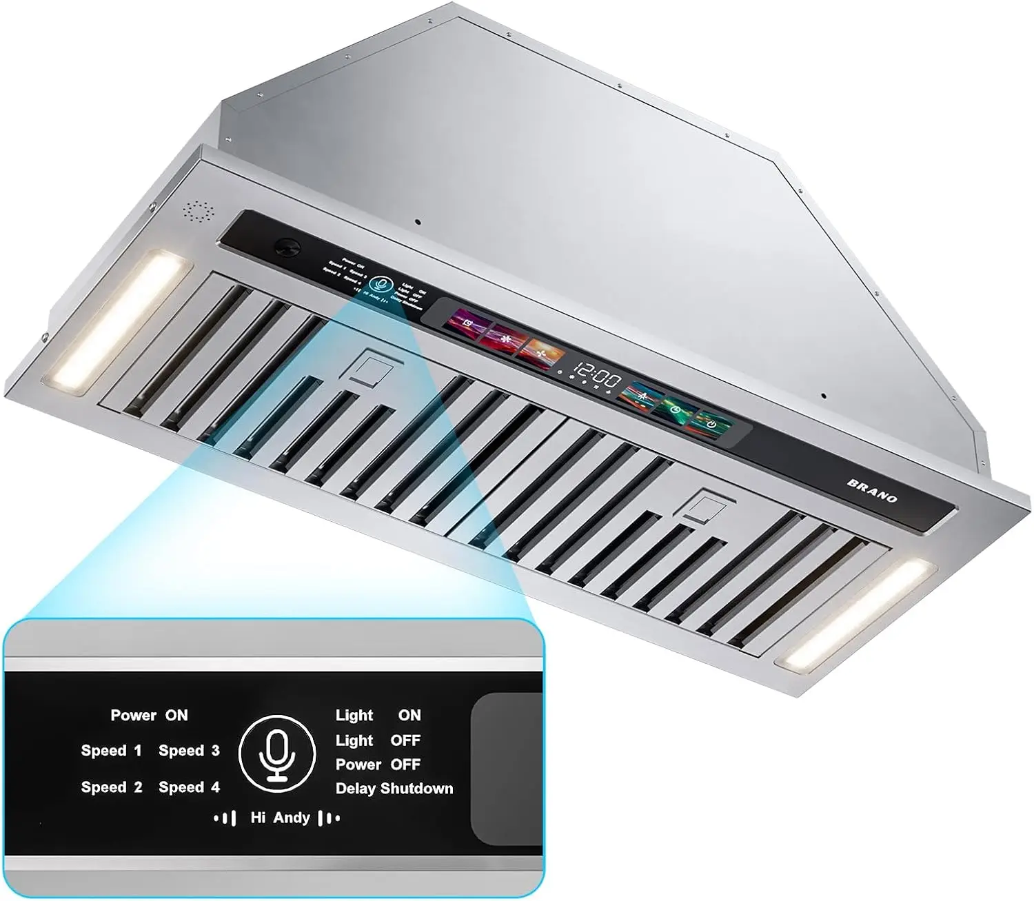 Range Hood Insert 30 Inch,  Smart Voice Gesture Touch Control, 4 Speed Exhaust Fan, Stainless Steel Kitchen