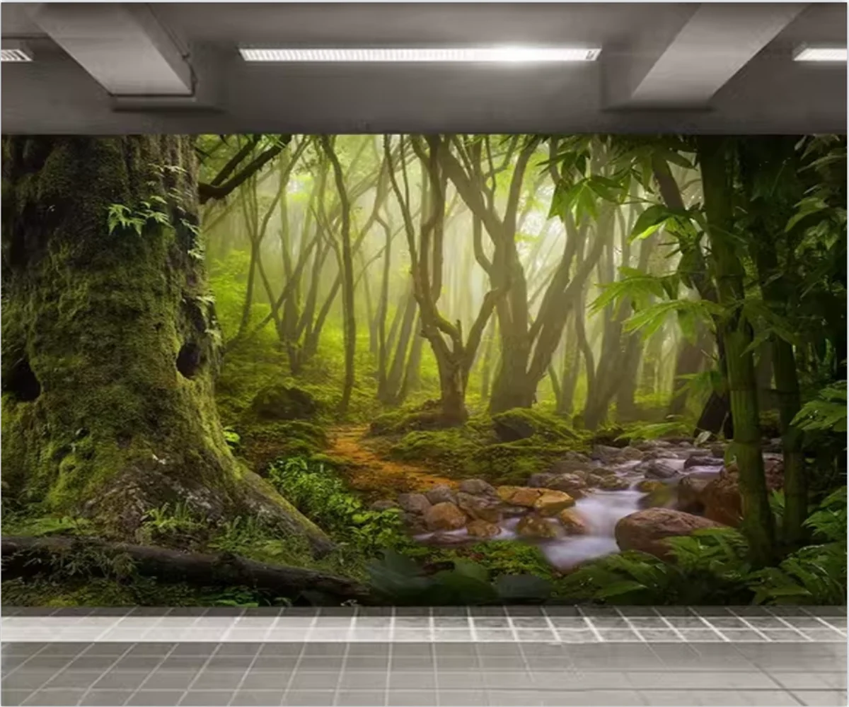 3D forest wallpaper natural scenery restaurants cafes visual extension space background wall decoration customize wallpaper
