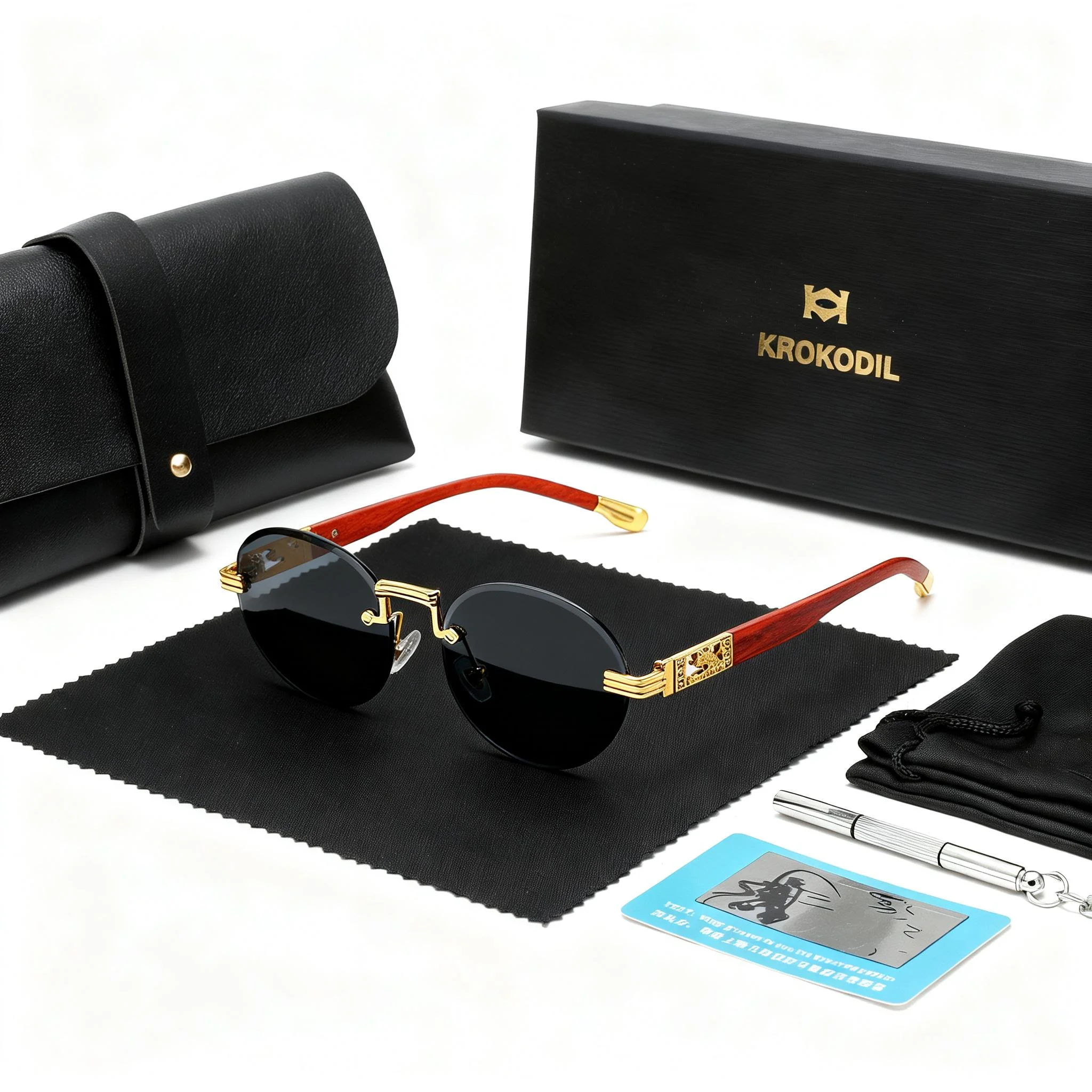 Randlose Damen-Sonnenbrille, Holztempel, Golddekor, hochwertig, UV400, mit luxuriöser Box, modische Brillen für den täglichen Gebrauch im Freien
