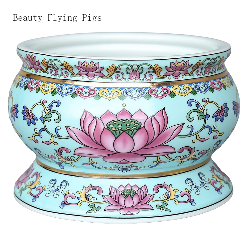 

1PCS ceramic enamel lotus household incense burner with cups fruit plates shrines vases home accessories