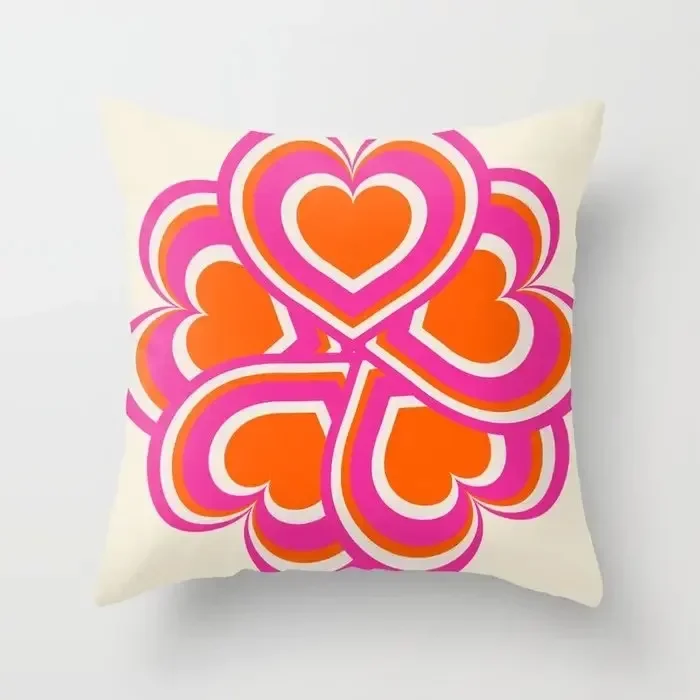Retro Rainbow Love Pillow Case Bump Color Dopamine Wind Print Wear-Resistant Removable Living Room Sofa Bedroom Pillowcas view 2