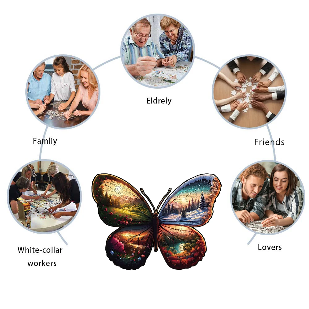 ألغاز خشبية بنمط الفراشة للفصول الأربعة، قطع على شكل حيوانات غير منتظمة، هدية رائعة، ديكور منزلي للعبة عائلية
