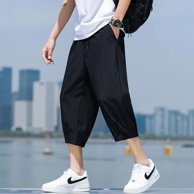 

Мужские летние легкие спортивные брюки из ледяного шелка прямого кроя, быстросохнущие, свободные, молодежные, модные, повседневные