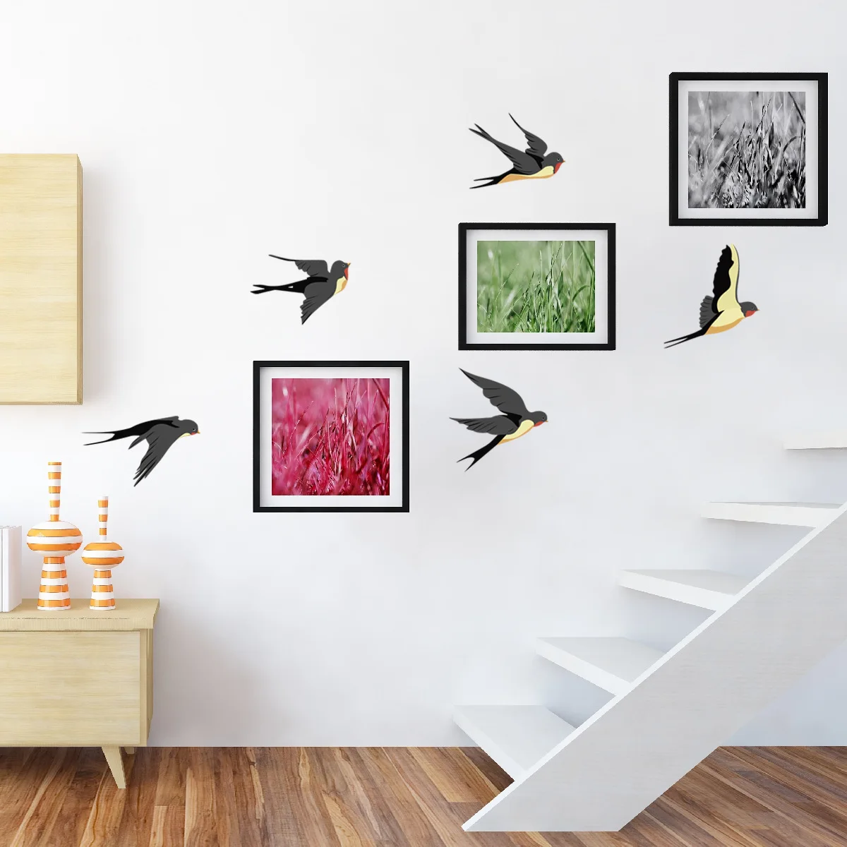 Five Swallow Birds Wall Stickers Home Decals Living Room Decoration Bedroom Bathroom Wall Furniture Door House Interior Decor