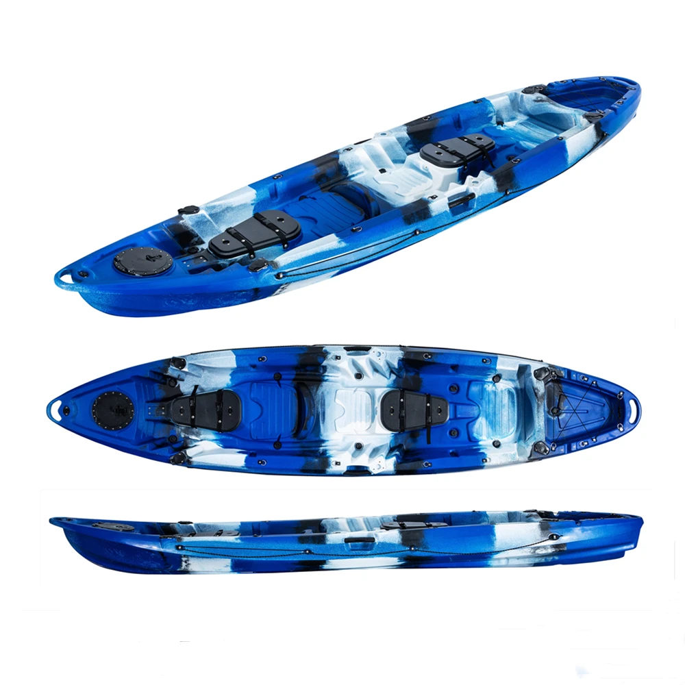 قارب كاياك بلاستيكي مصبوب بمقعدين، زورق صيد مع مقعد خلفي للكرسي وحامل قضيب لتخفيف نهر البحيرة