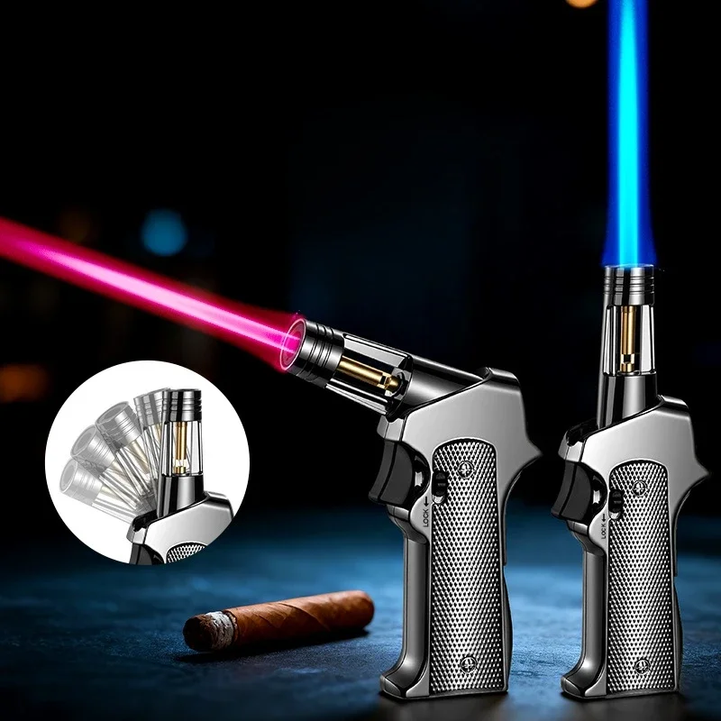 Metal Folding High Firepower Flame Thrower Inflatable Windproof Direct Spray Flame Inflatable Spray Gun Outdoor Barbecue Lighter