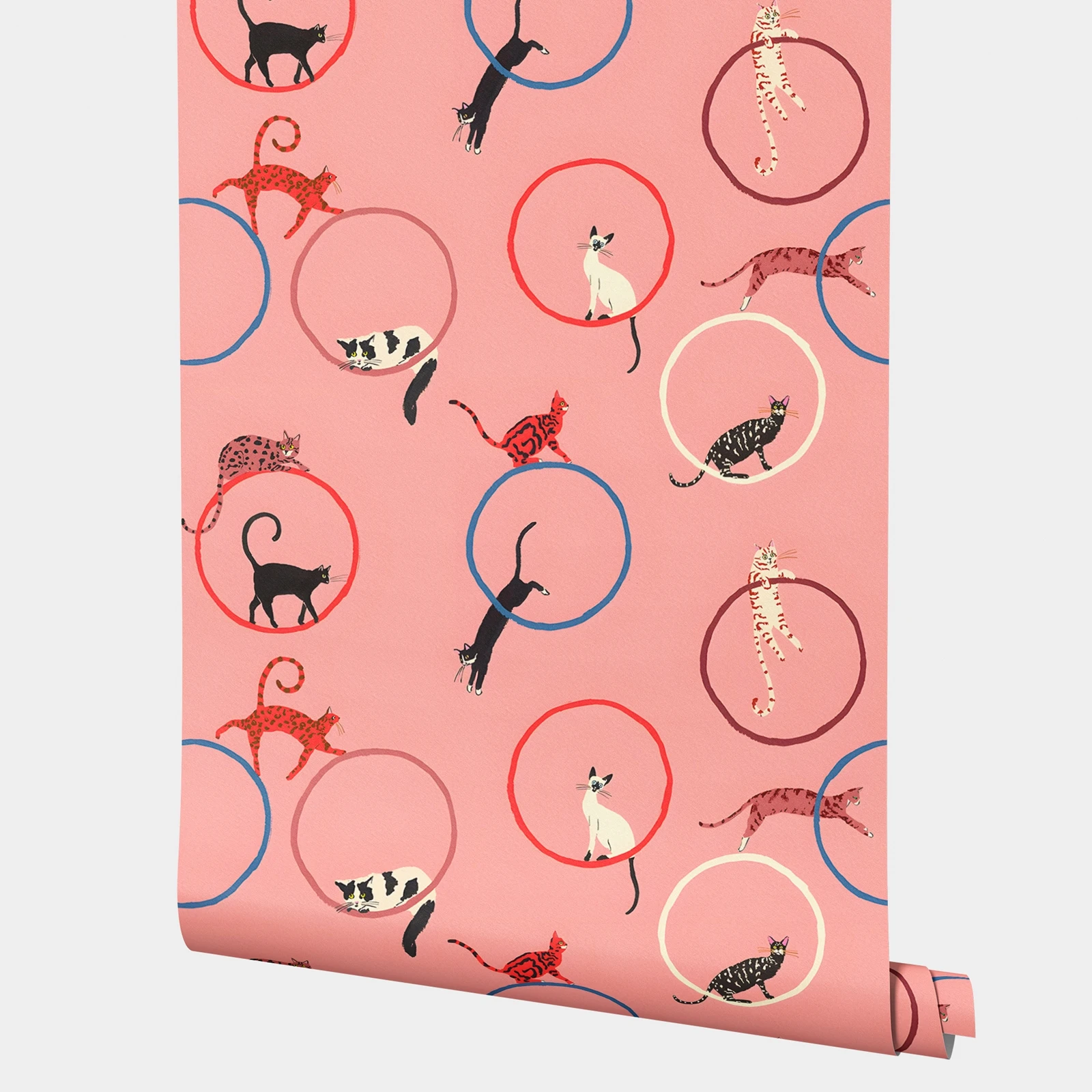 

Обои для стен в рулонах, наклейки на стену с игривым котом на румяно-розовой основе, обои для детских комнат, настенная бумага с животными