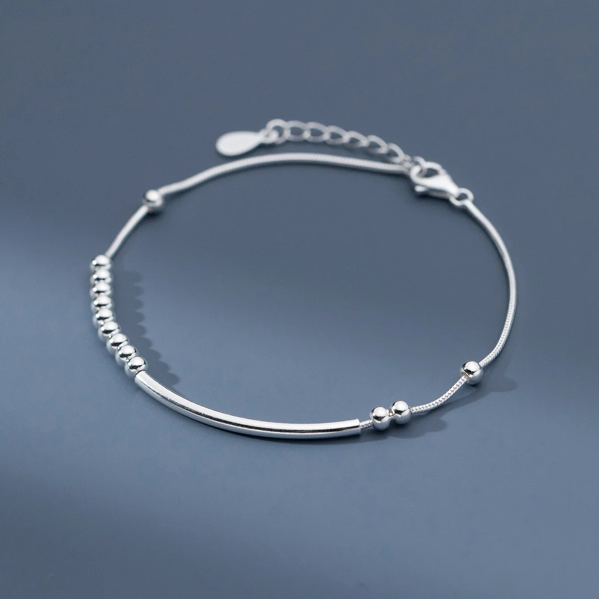 100% 925 Sterling Silver Geometric Bracelet for Women Girl Fashion Simple Smooth Beads Design Jewelry Party Gift Dropshipping